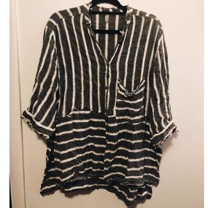 FREE PEOPLE Distress striped slouchy button-up